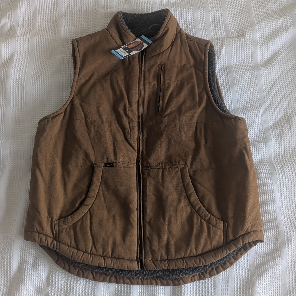 Brown Canvas Vest with Sherpa Lining